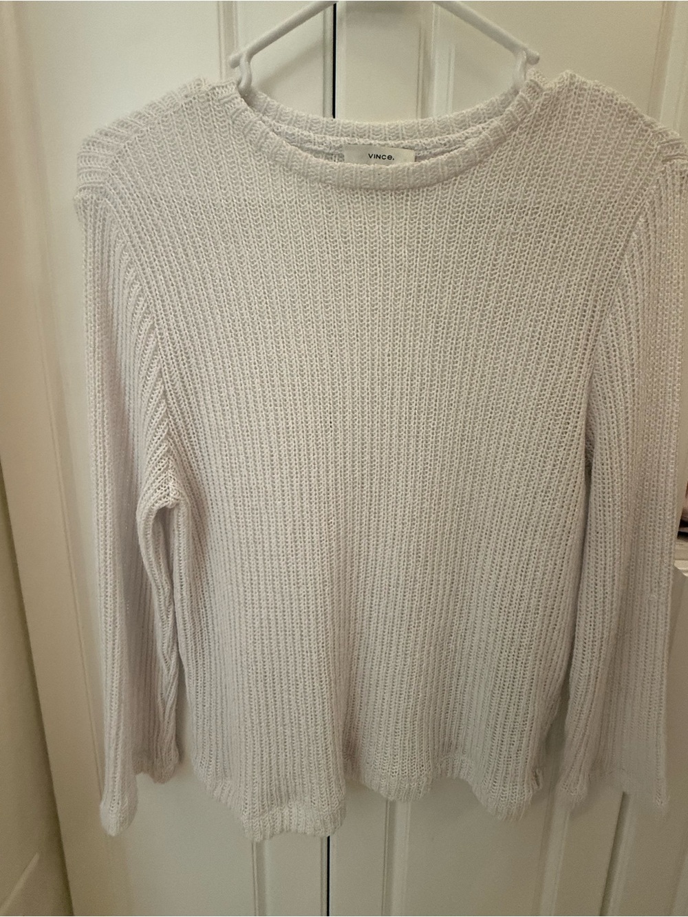 Vince Off-White Crewneck Ribbed Knit Sweater